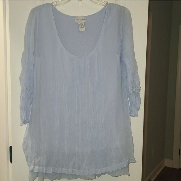Soft Surroundings Sky Blue Crinkle Blouse - Picture 3 of 9